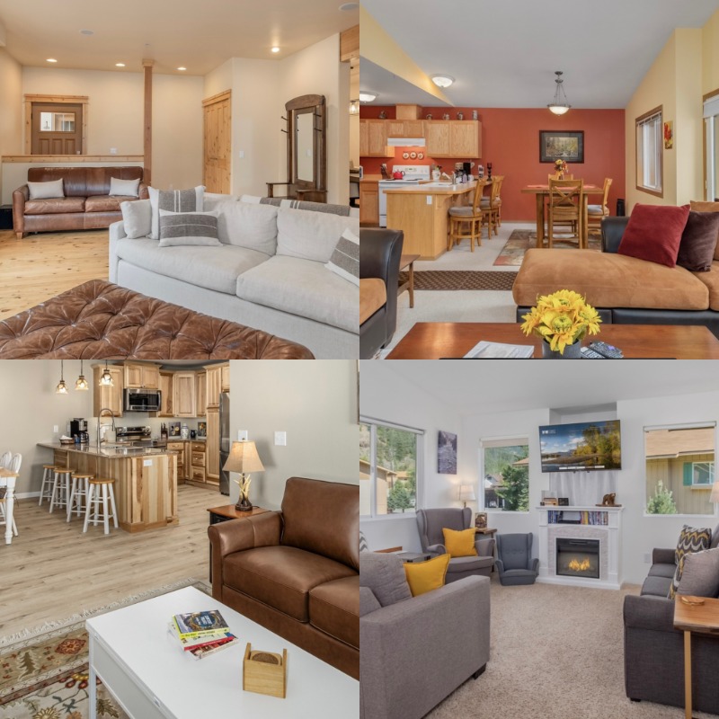 Interior views of four distinct vacation rental condos in Leavenworth.