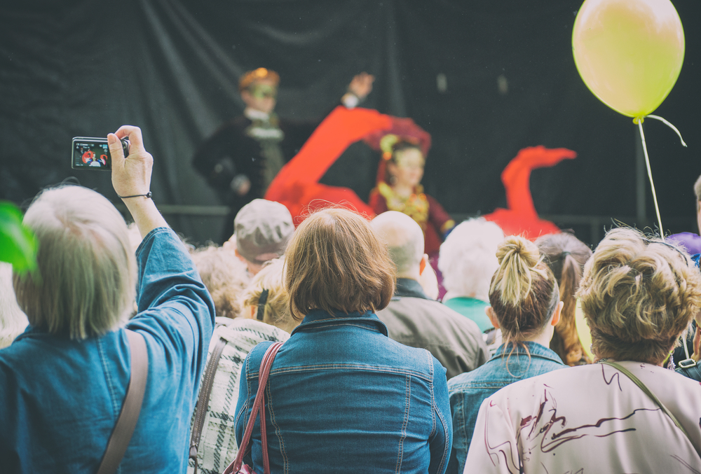 A crowd watching a performance at the Leavenworth Summer Theater.