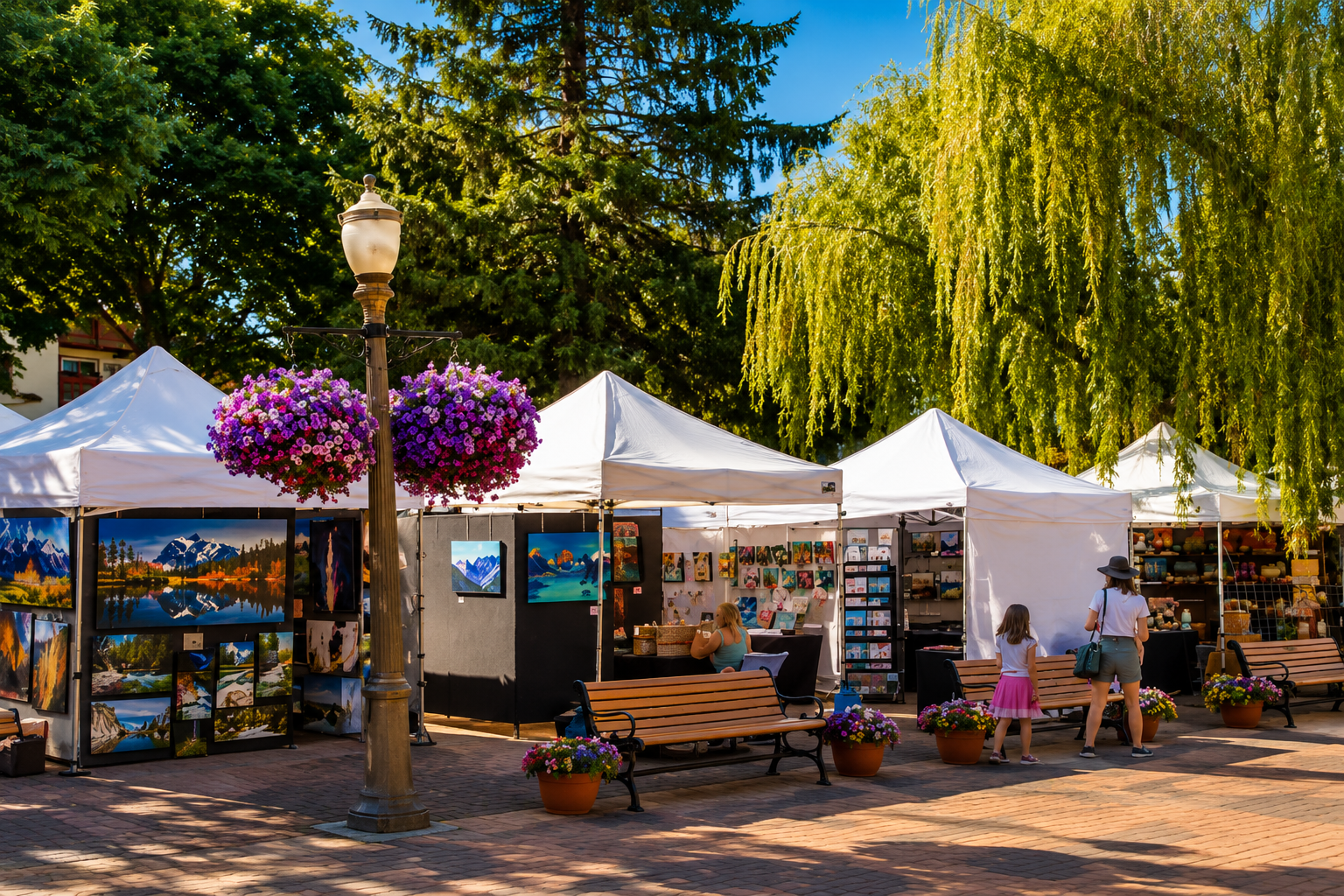 Outdoor artist booths at Leavenworth Village Art in the Park