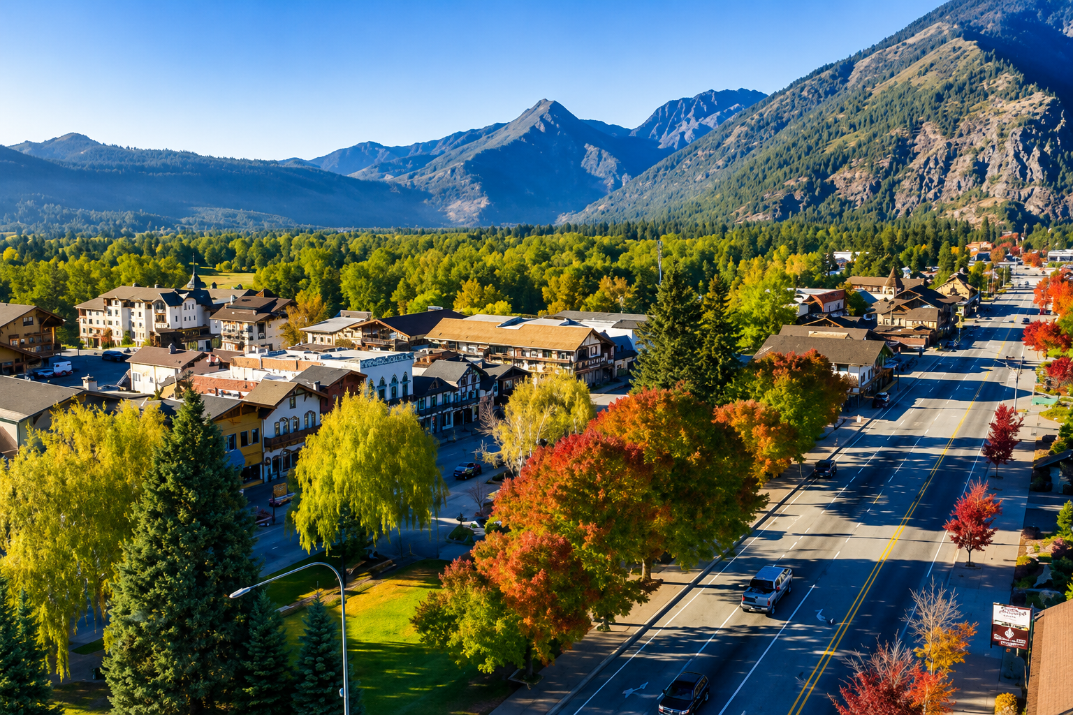 Autumn scenery during the Washington State Autumn Leaf Festival in Leavenworth