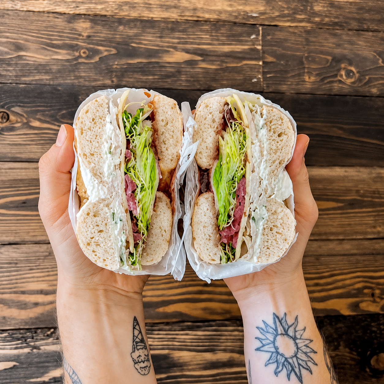 Fresh bagel sandwich from Bavarian Bagel Co.