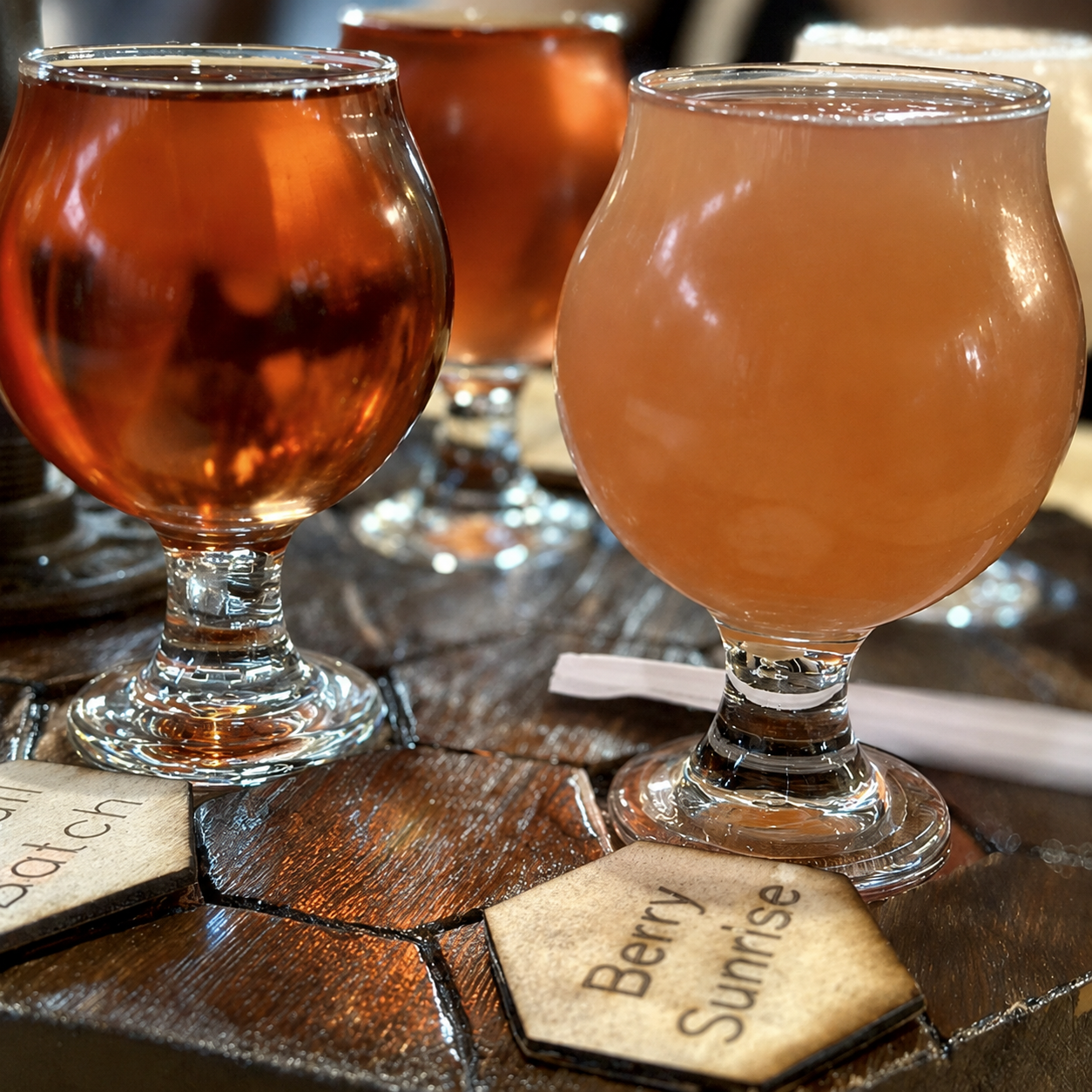 A colorful mead tasting flight